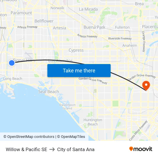 Willow & Pacific SE to City of Santa Ana map