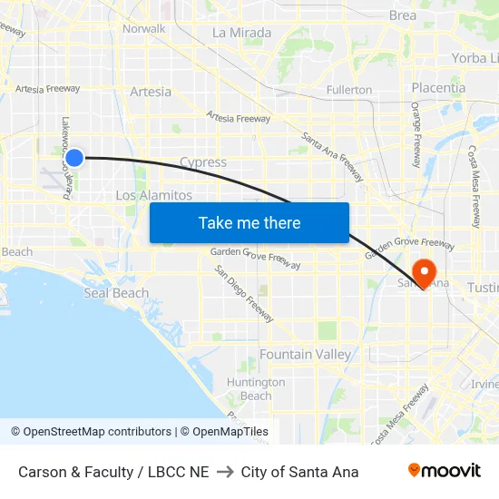 Carson & Faculty / LBCC NE to City of Santa Ana map