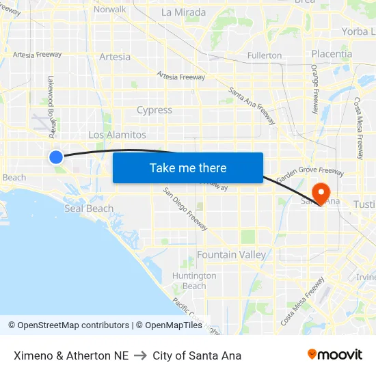 Ximeno & Atherton NE to City of Santa Ana map