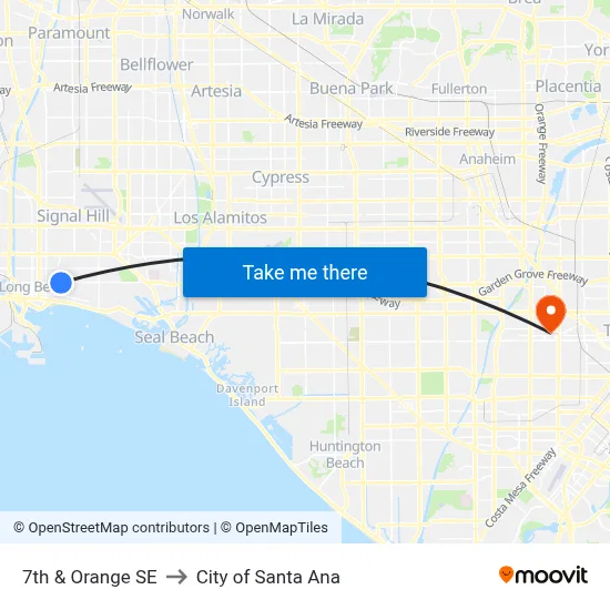 7th & Orange SE to City of Santa Ana map