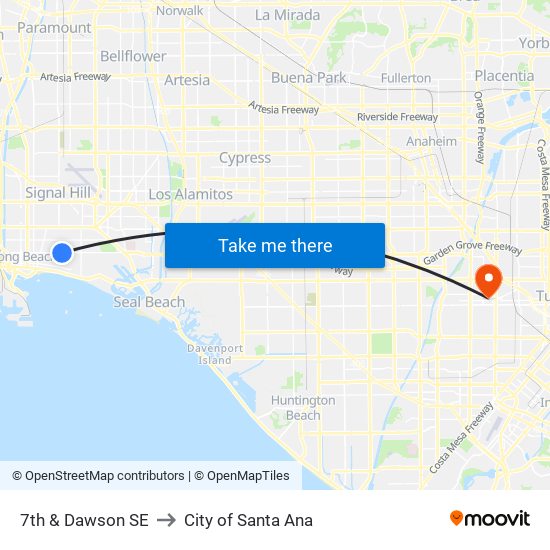 7th & Dawson SE to City of Santa Ana map