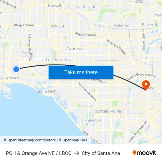 PCH & Orange Ave NE / LBCC to City of Santa Ana map