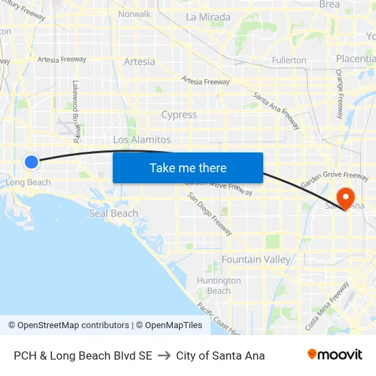 PCH & Long Beach Blvd SE to City of Santa Ana map