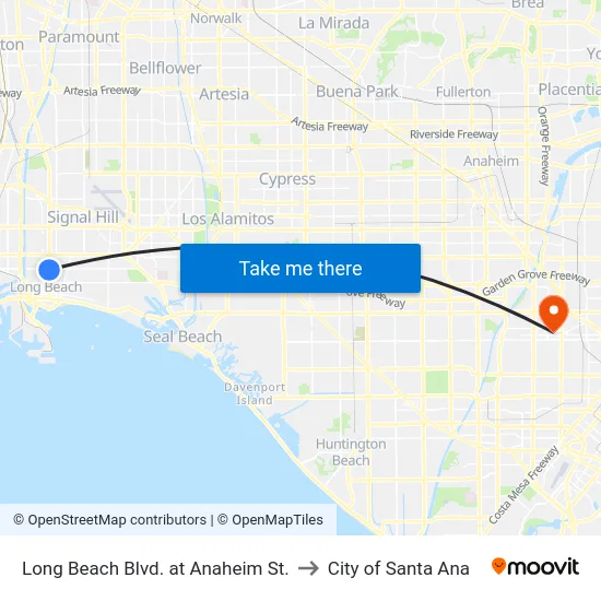 Long Beach Blvd. at Anaheim St. to City of Santa Ana map