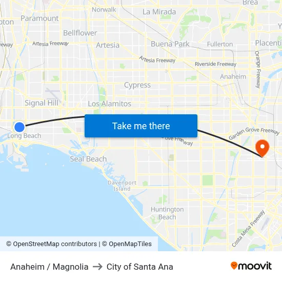 Anaheim / Magnolia to City of Santa Ana map