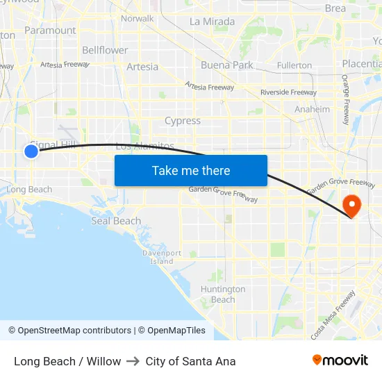 Long Beach / Willow to City of Santa Ana map