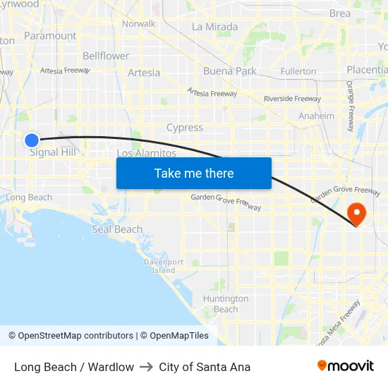 Long Beach / Wardlow to City of Santa Ana map