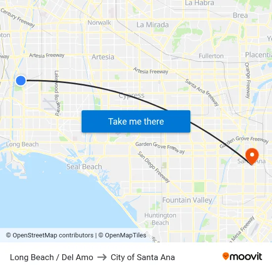 Long Beach / Del Amo to City of Santa Ana map