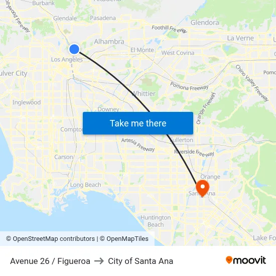 Avenue 26 / Figueroa to City of Santa Ana map