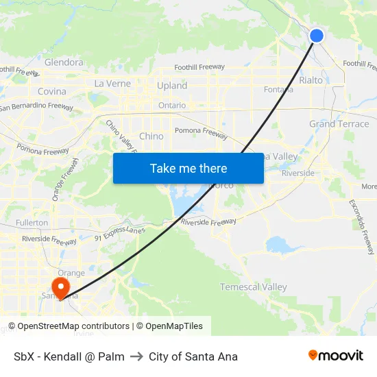SbX - Kendall @ Palm to City of Santa Ana map