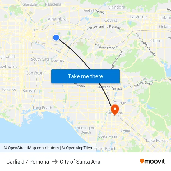 Garfield / Pomona to City of Santa Ana map