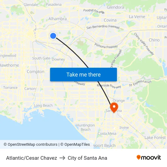 Atlantic/Cesar Chavez to City of Santa Ana map