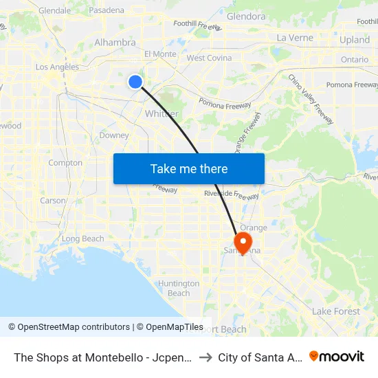 The Shops at Montebello - Jcpenney to City of Santa Ana map