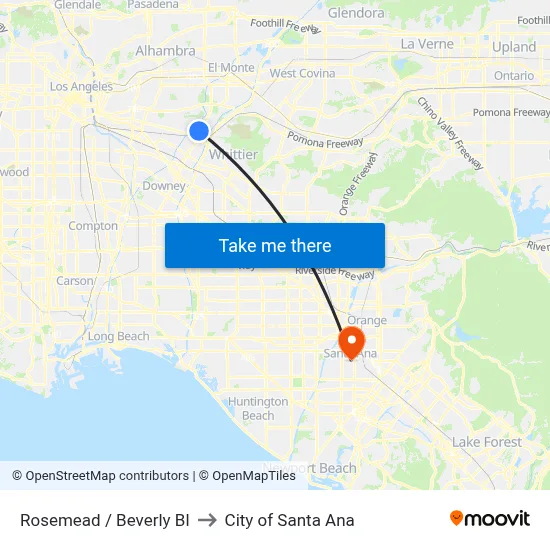 Rosemead / Beverly Bl to City of Santa Ana map