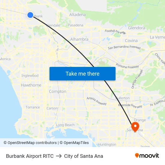Burbank Airport RITC to City of Santa Ana map