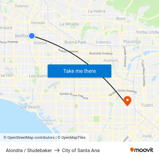 Alondra / Studebaker to City of Santa Ana map