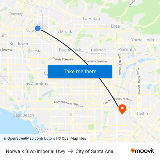 Norwalk Blvd/Imperial Hwy to City of Santa Ana map
