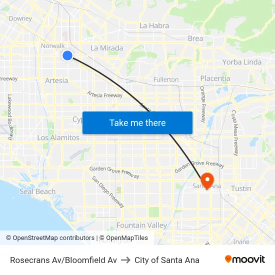 Rosecrans Av/Bloomfield Av to City of Santa Ana map