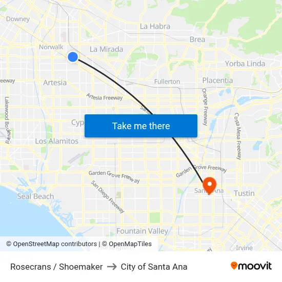 Rosecrans / Shoemaker to City of Santa Ana map
