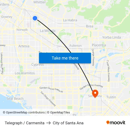 Telegraph / Carmenita to City of Santa Ana map