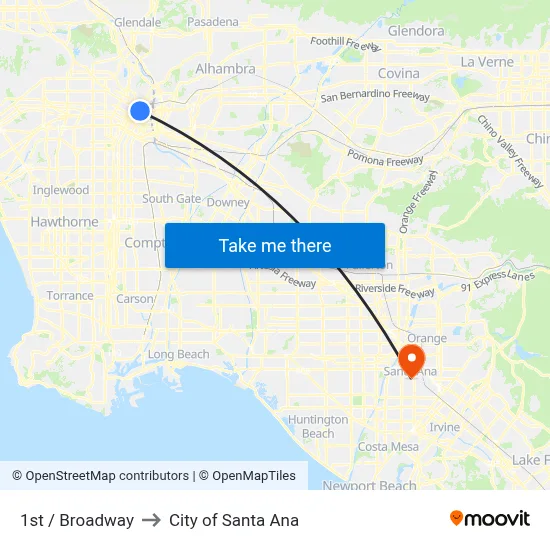 1st / Broadway to City of Santa Ana map