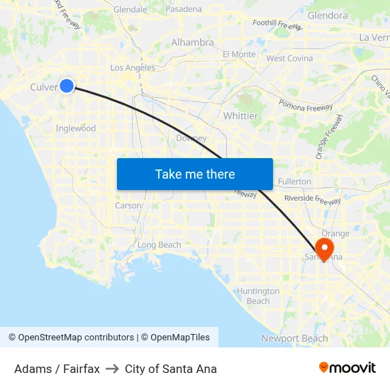 Adams / Fairfax to City of Santa Ana map