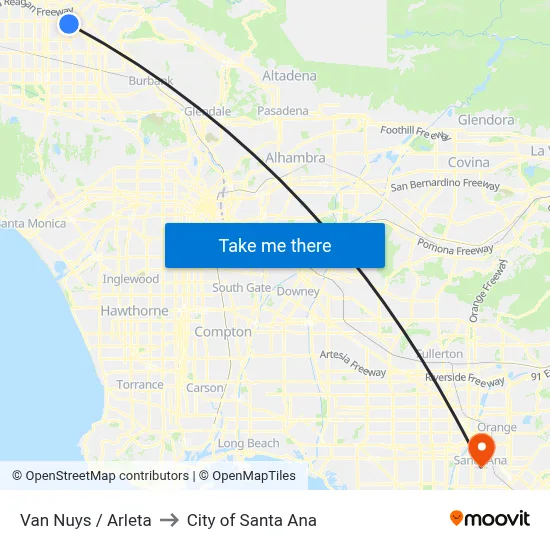 Van Nuys / Arleta to City of Santa Ana map