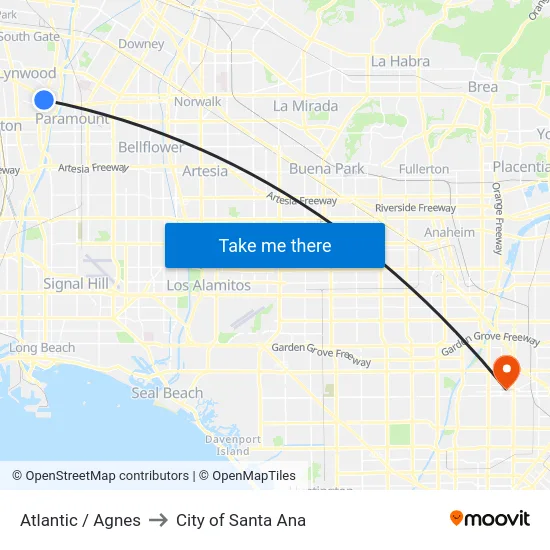 Atlantic / Agnes to City of Santa Ana map