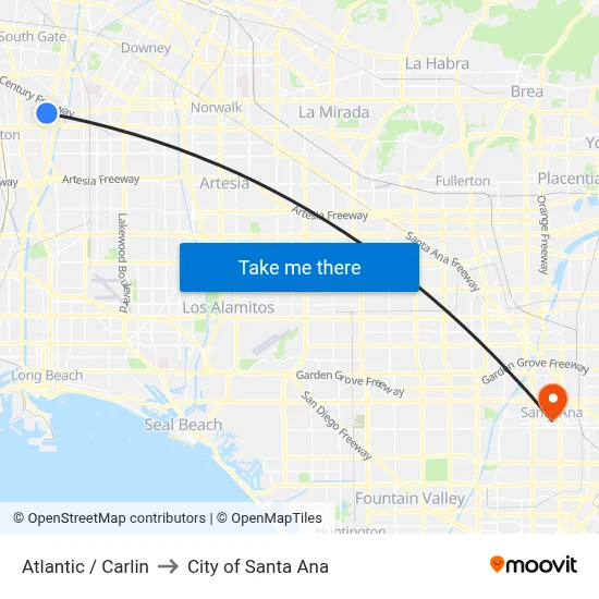 Atlantic / Carlin to City of Santa Ana map