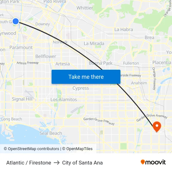Atlantic / Firestone to City of Santa Ana map