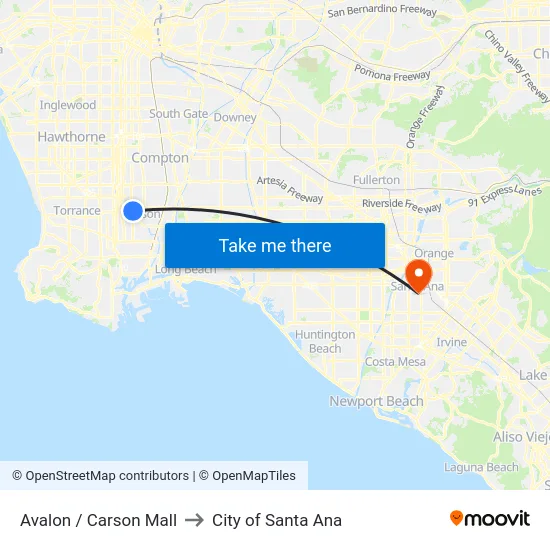 Avalon / Carson Mall to City of Santa Ana map