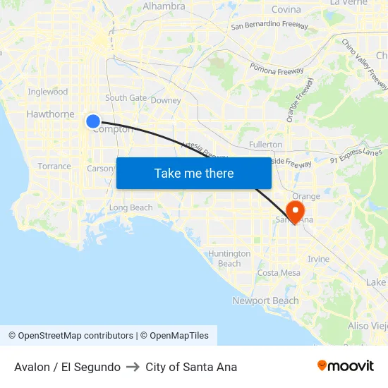 Avalon / El Segundo to City of Santa Ana map