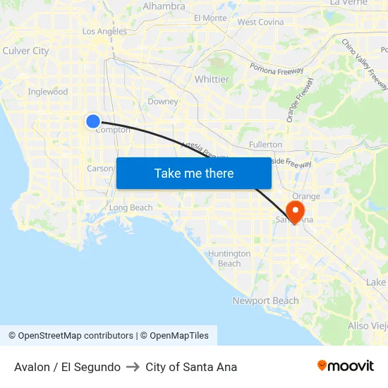 Avalon / El Segundo to City of Santa Ana map