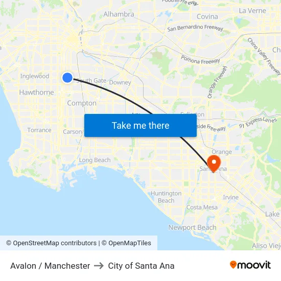 Avalon / Manchester to City of Santa Ana map