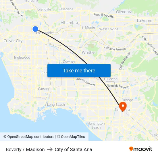Beverly / Madison to City of Santa Ana map