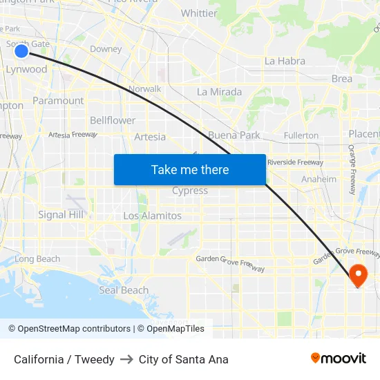 California / Tweedy to City of Santa Ana map