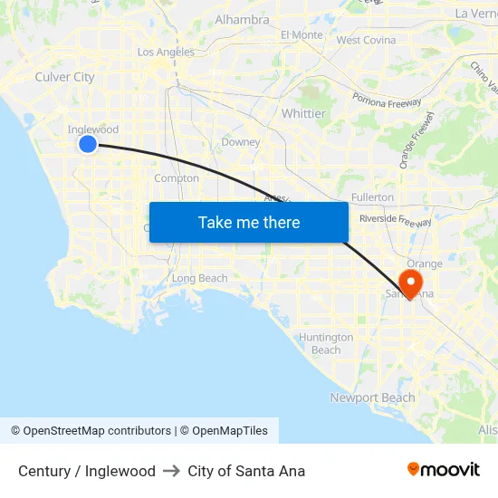 Century / Inglewood to City of Santa Ana map