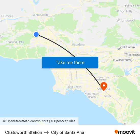 Chatsworth Station to City of Santa Ana map