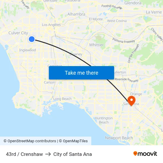 43rd / Crenshaw to City of Santa Ana map
