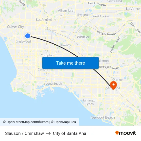 Slauson / Crenshaw to City of Santa Ana map