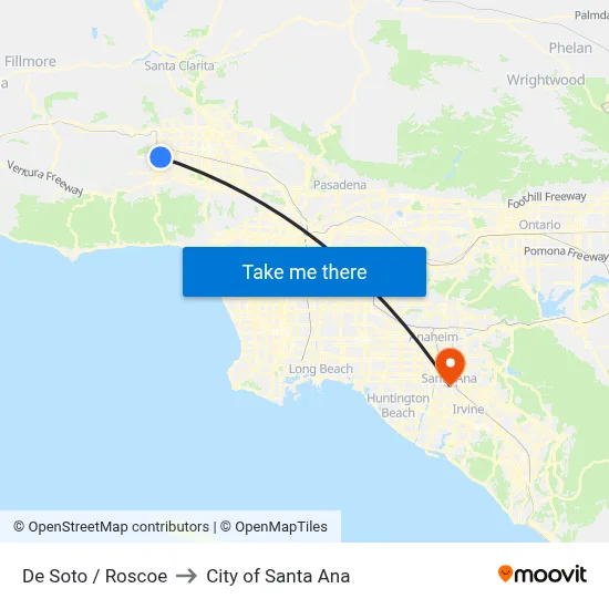 De Soto / Roscoe to City of Santa Ana map