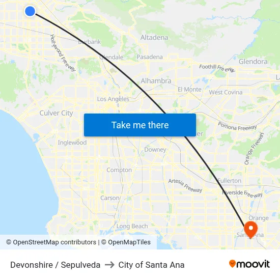 Devonshire / Sepulveda to City of Santa Ana map
