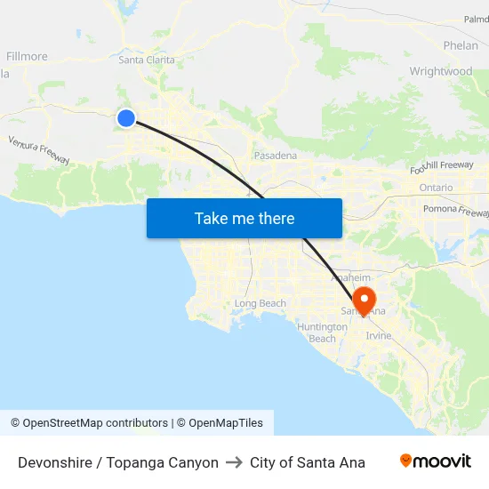 Devonshire / Topanga Canyon to City of Santa Ana map