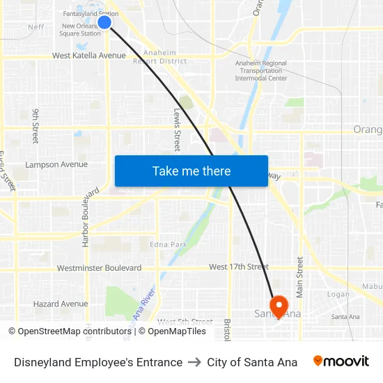 Disneyland Employee's Entrance to City of Santa Ana map