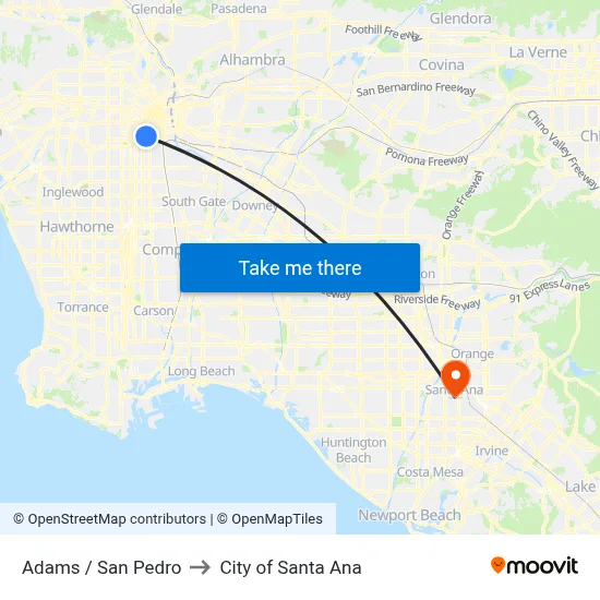 Adams / San Pedro to City of Santa Ana map