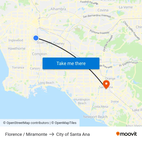 Florence / Miramonte to City of Santa Ana map