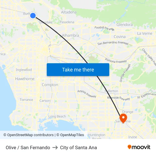 Olive / San Fernando to City of Santa Ana map