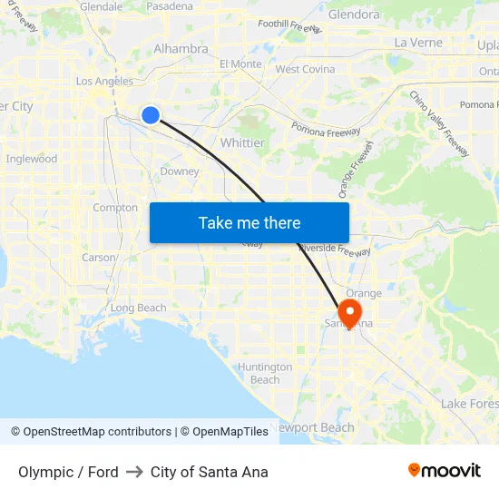 Olympic / Ford to City of Santa Ana map