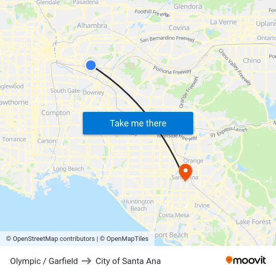 Olympic / Garfield to City of Santa Ana map
