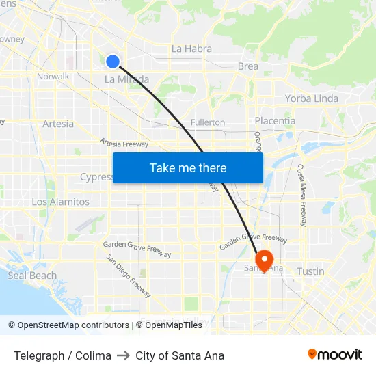 Telegraph / Colima to City of Santa Ana map